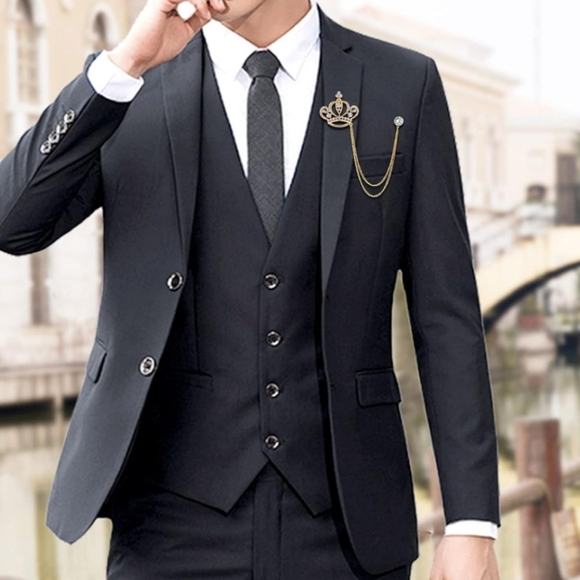 Unisex Vintage Dual Adornment Blazer Pin Brooch Gold Tone Topaz Stones Prong Set - Picture 7 of 7